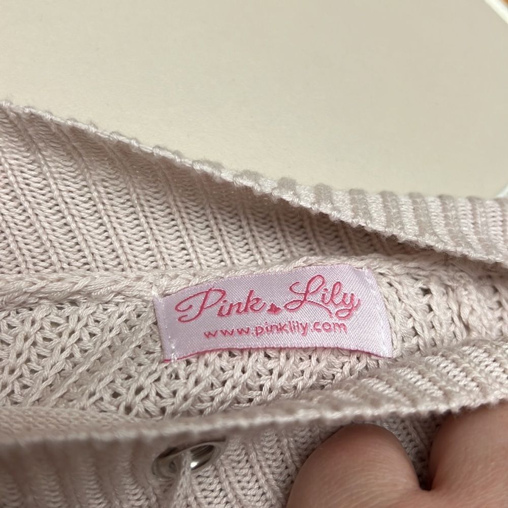Pink Lily Lace Up Sweater Size Large - Picture 3 of 5